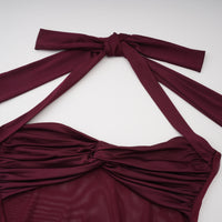 Amandine Burgundy Halterneck Gathered Maxi Dress