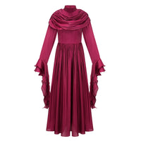 Danuta Burgundy Ruched Pleated Maxi Dress