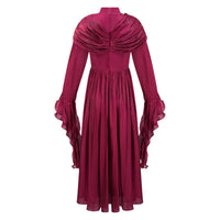 Danuta Burgundy Ruched Pleated Maxi Dress