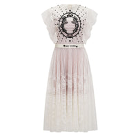 Phoebe white jacquard floral-lace pleated midi dress