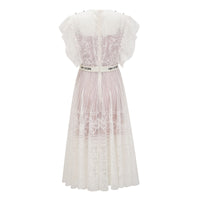 Phoebe white jacquard floral-lace pleated midi dress