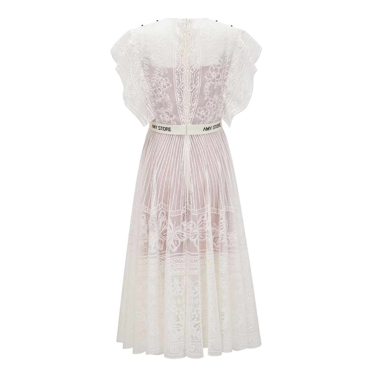 Phoebe white jacquard floral-lace pleated midi dress