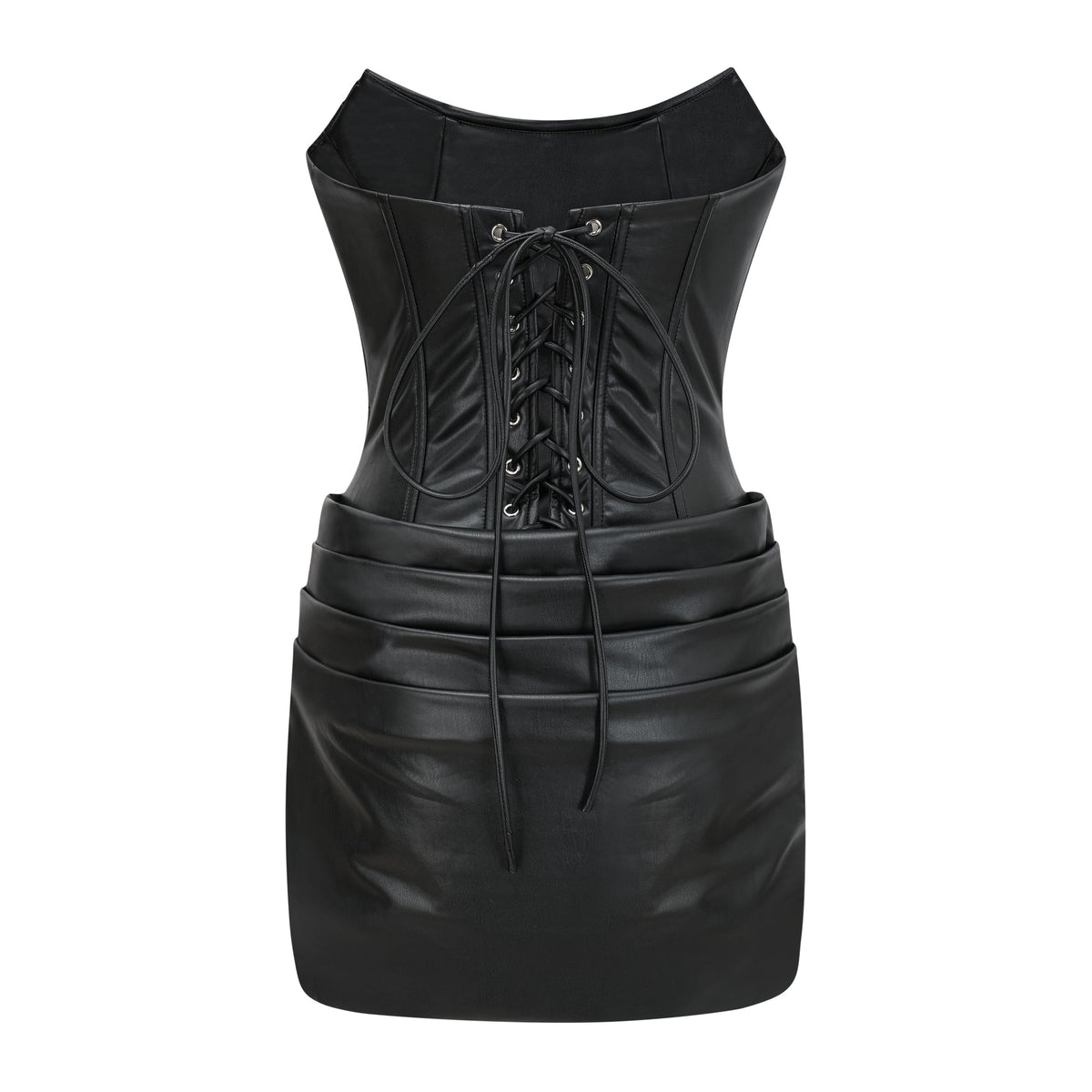 Agnes Black Ruched Leather Bodycon Mini Dress