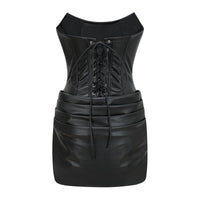 Agnes Black Ruched Leather Bodycon Mini Dress