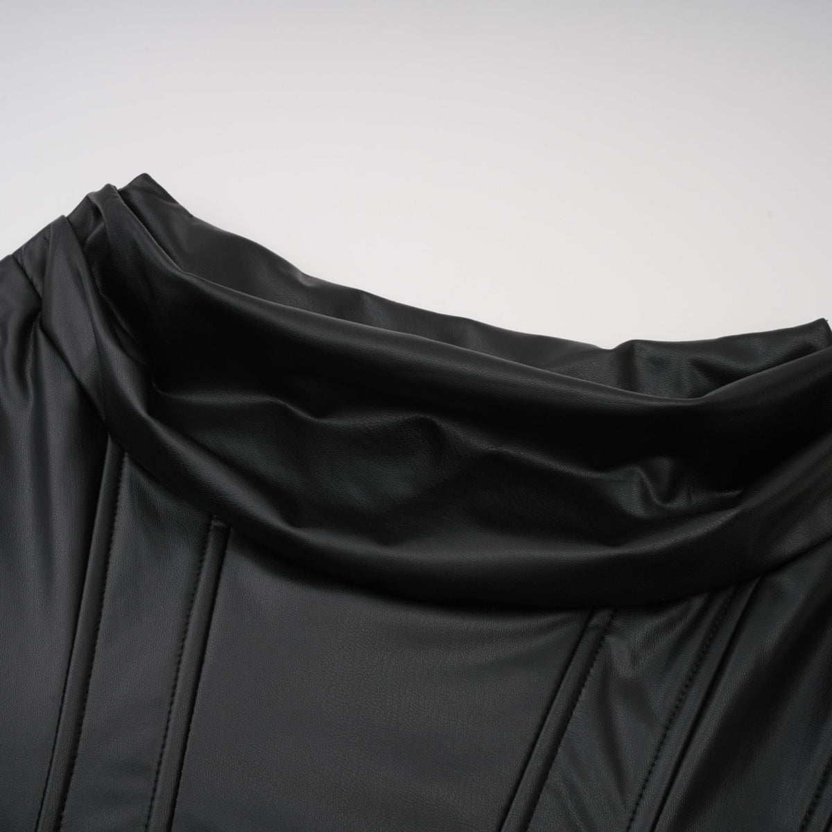 Agnes Black Ruched Leather Bodycon Mini Dress