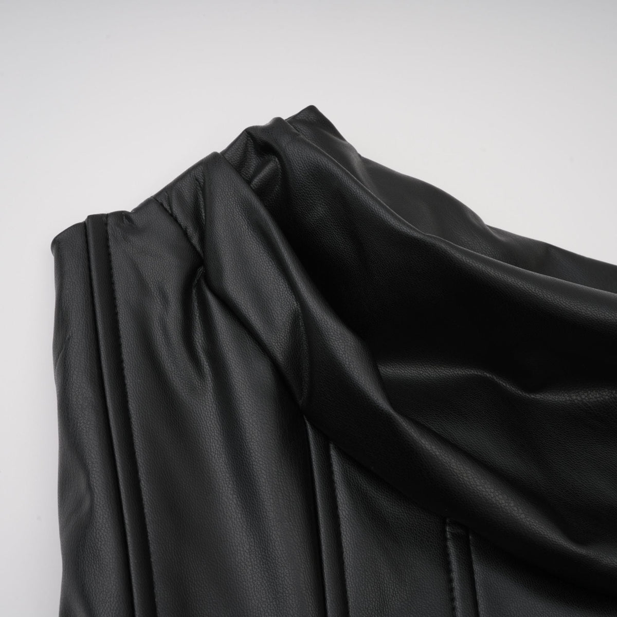 Agnes Black Ruched Leather Bodycon Mini Dress