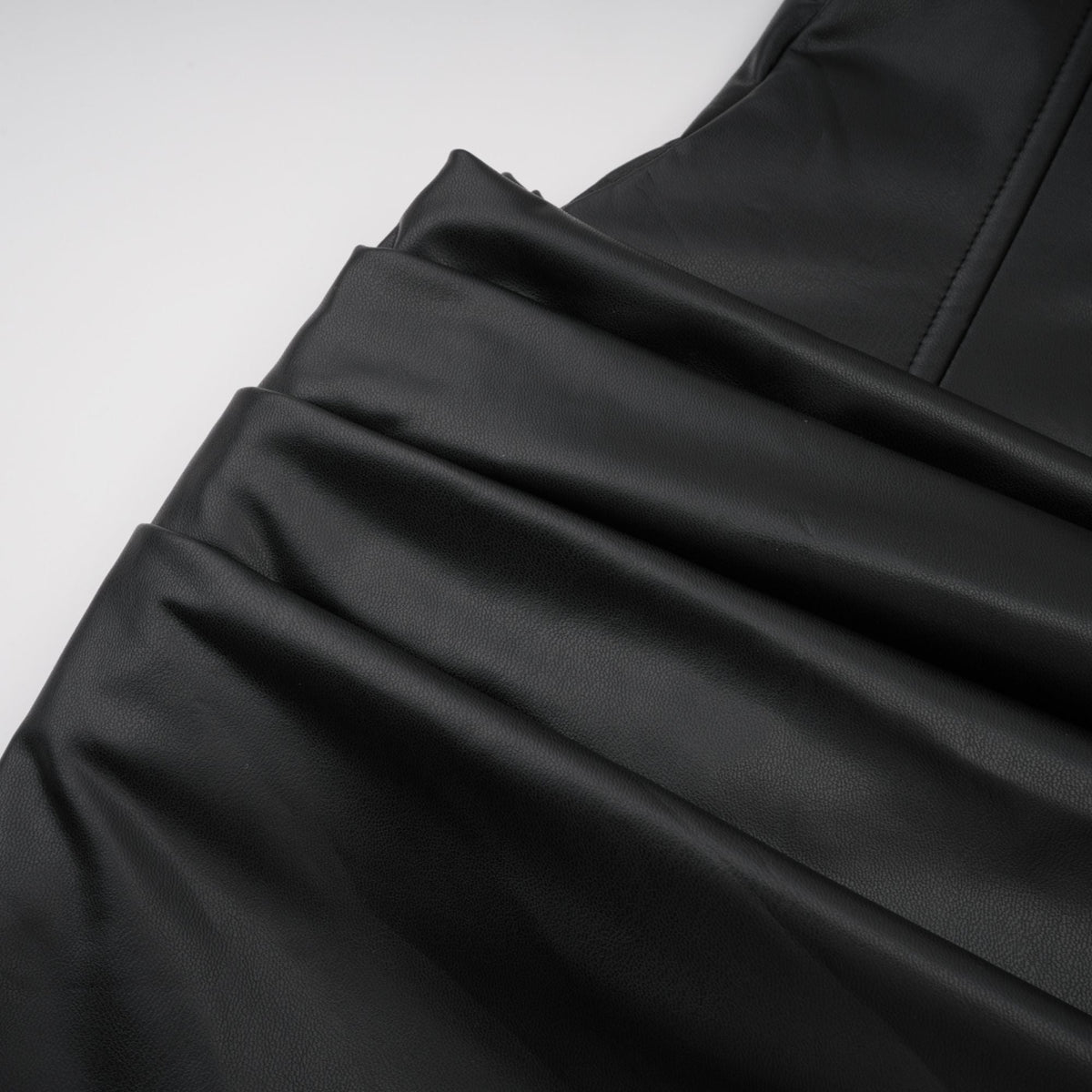 Agnes Black Ruched Leather Bodycon Mini Dress