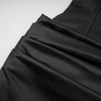 Agnes Black Ruched Leather Bodycon Mini Dress