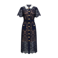 Ariane Navy Crochet-lace Midi Dress