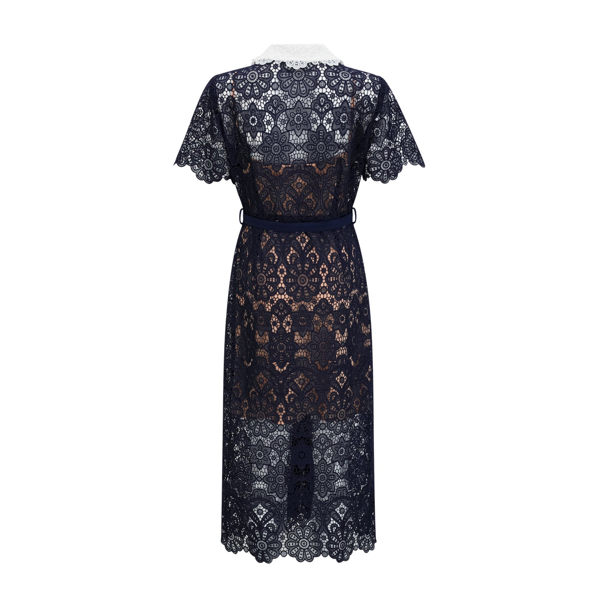 Ariane Navy Crochet-lace Midi Dress