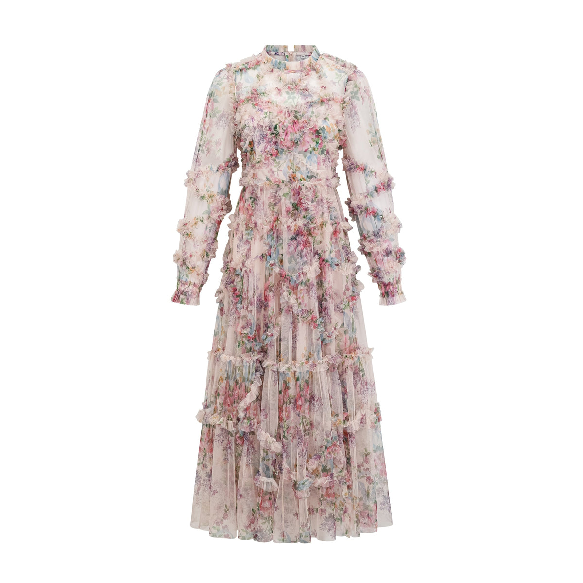 Candice floral ruffled tulle midi dress