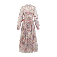 Candice floral ruffled tulle midi dress