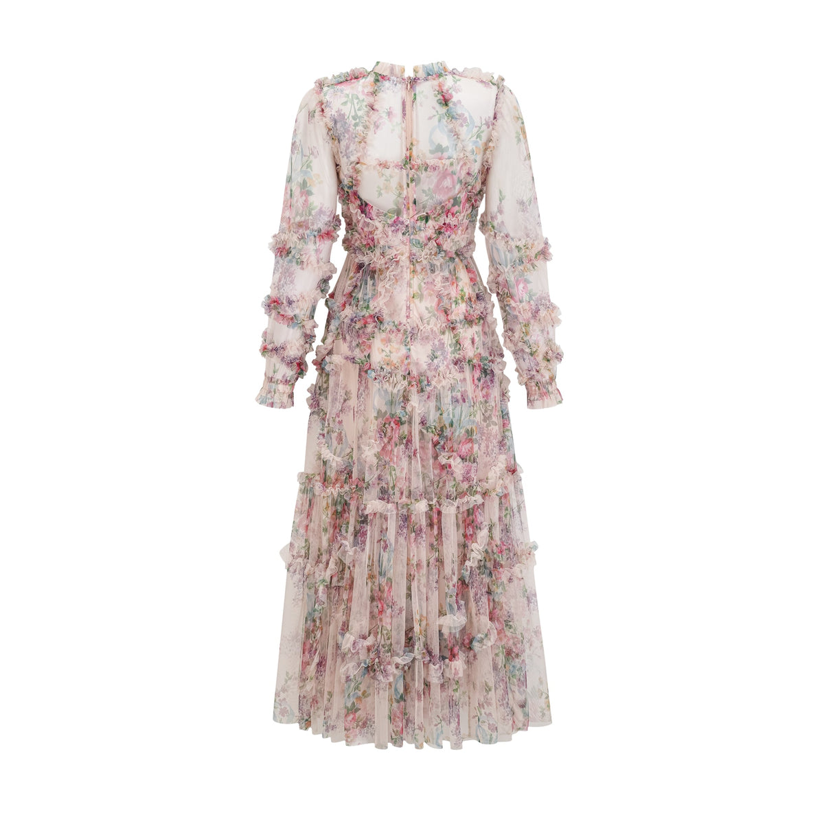 Candice floral ruffled tulle midi dress