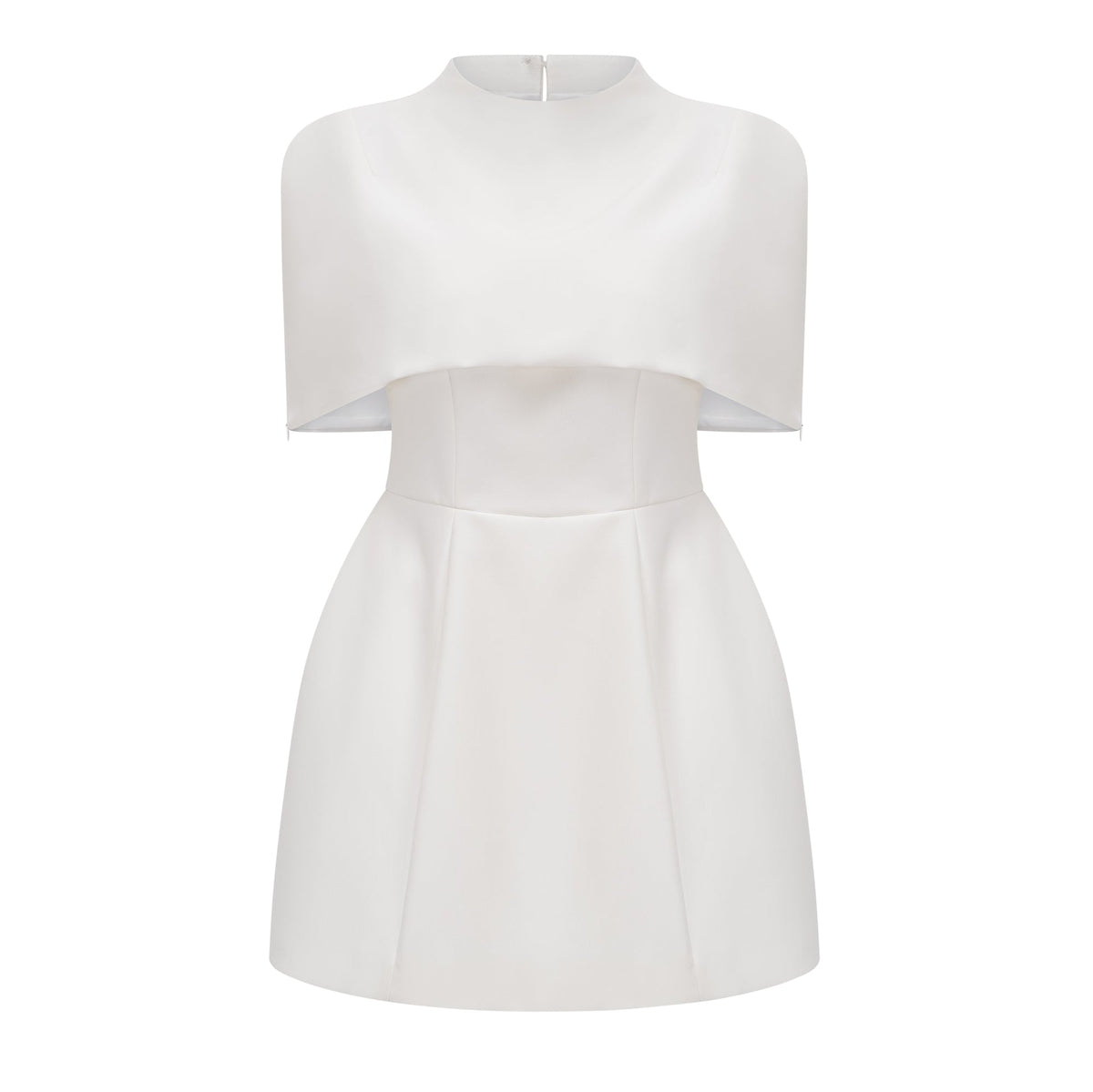 Kristveig White Cape Design Structured Mini Dress