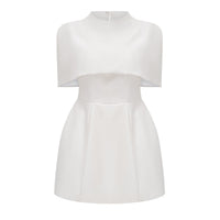 Kristveig White Cape Design Structured Mini Dress