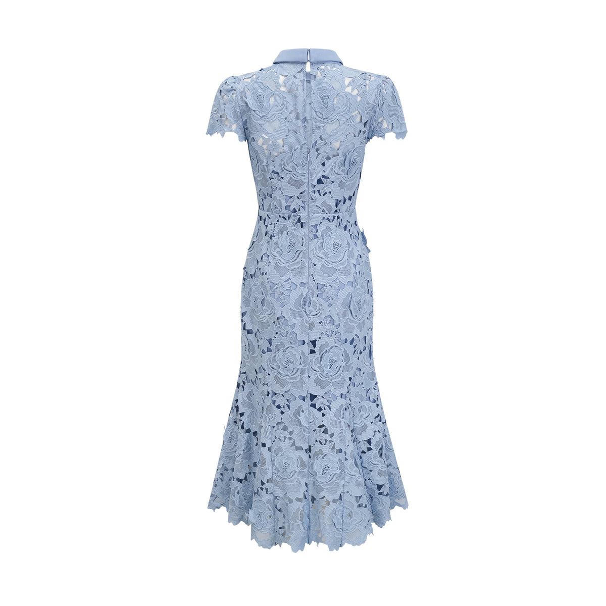 Aurore Blue Floral Appliqué Lace Midi Dress