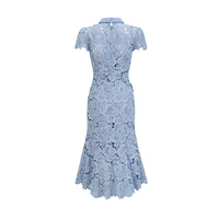 Aurore Blue Floral Appliqué Lace Midi Dress