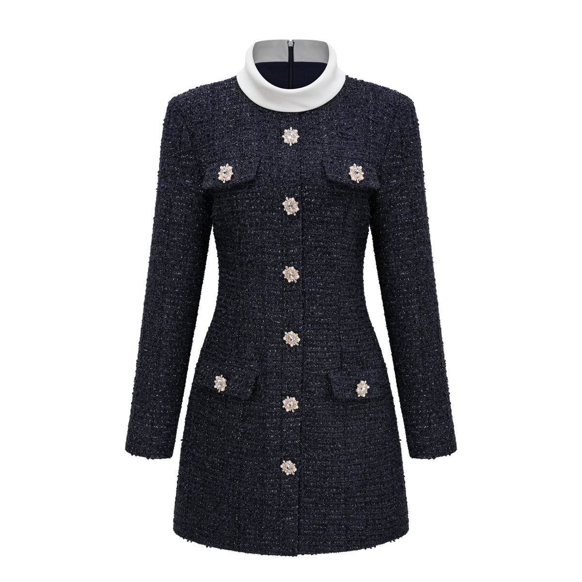 Fiona Navy Blue Embellished Tweed Mini Dress