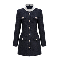 Fiona Navy Blue Embellished Tweed Mini Dress