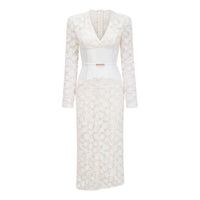 Oona White Floral Lace Pencil Midi Dress