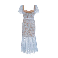 Audrey blue floral-lace boned midi dress