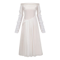 Gelsomina White Gathered Crepe Midi Dress