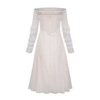 Gelsomina White Gathered Crepe Midi Dress