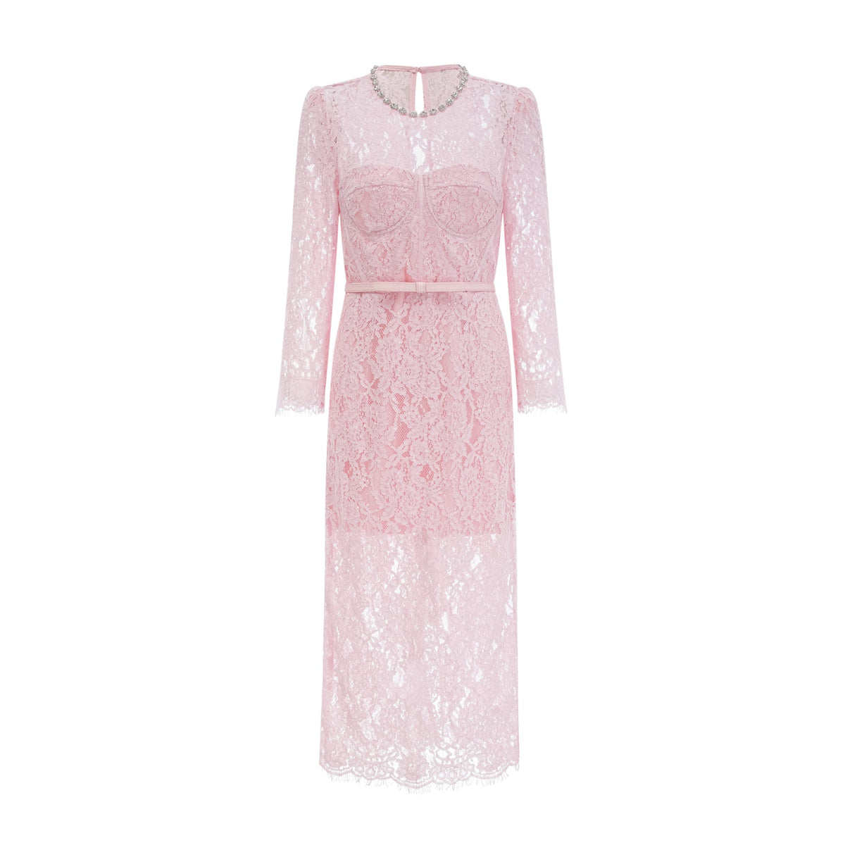 Elisabetta pink embellished floral-embroidered lace midi dress