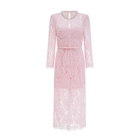 Elisabetta pink embellished floral-embroidered lace midi dress