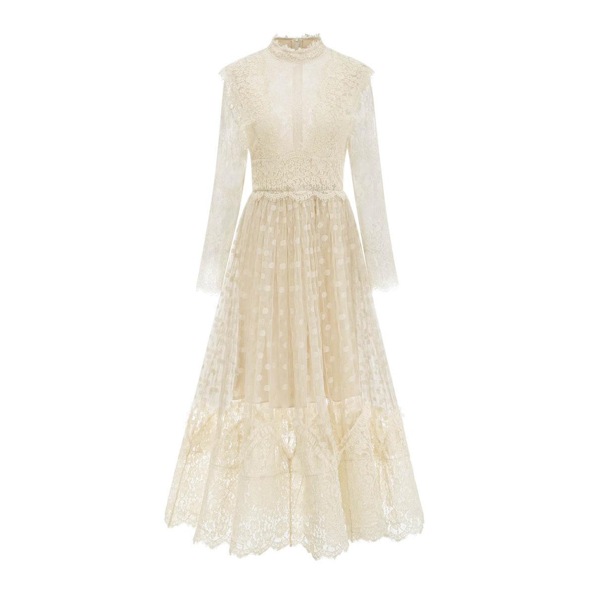 Éliane polka-dot lace-embroidered midi dress