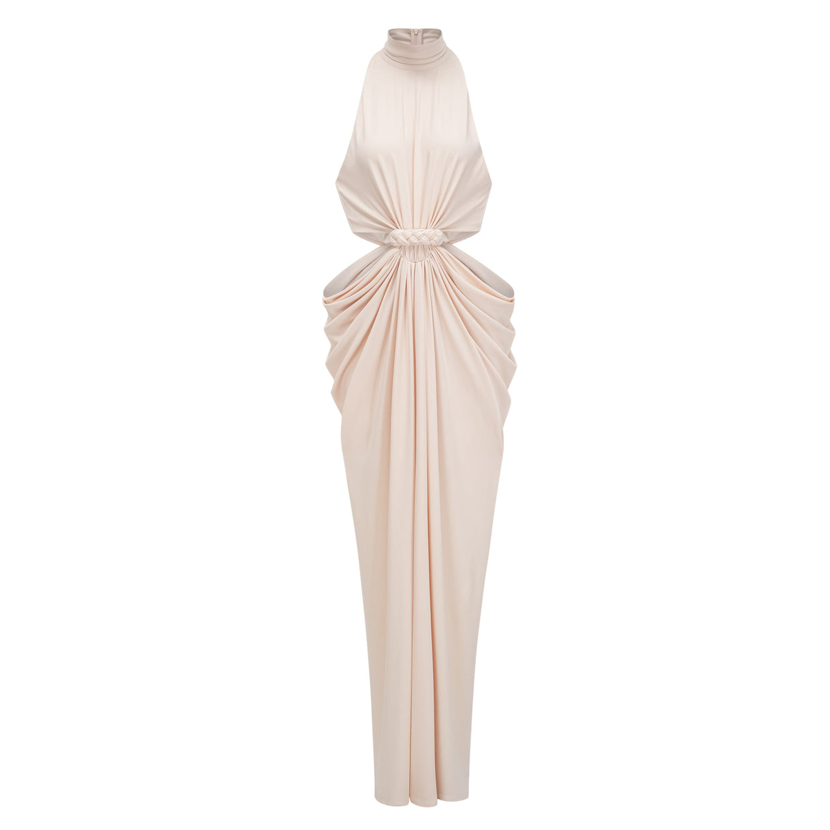 Joaquín Neutral Braid Detail Ruched Dress Maxi