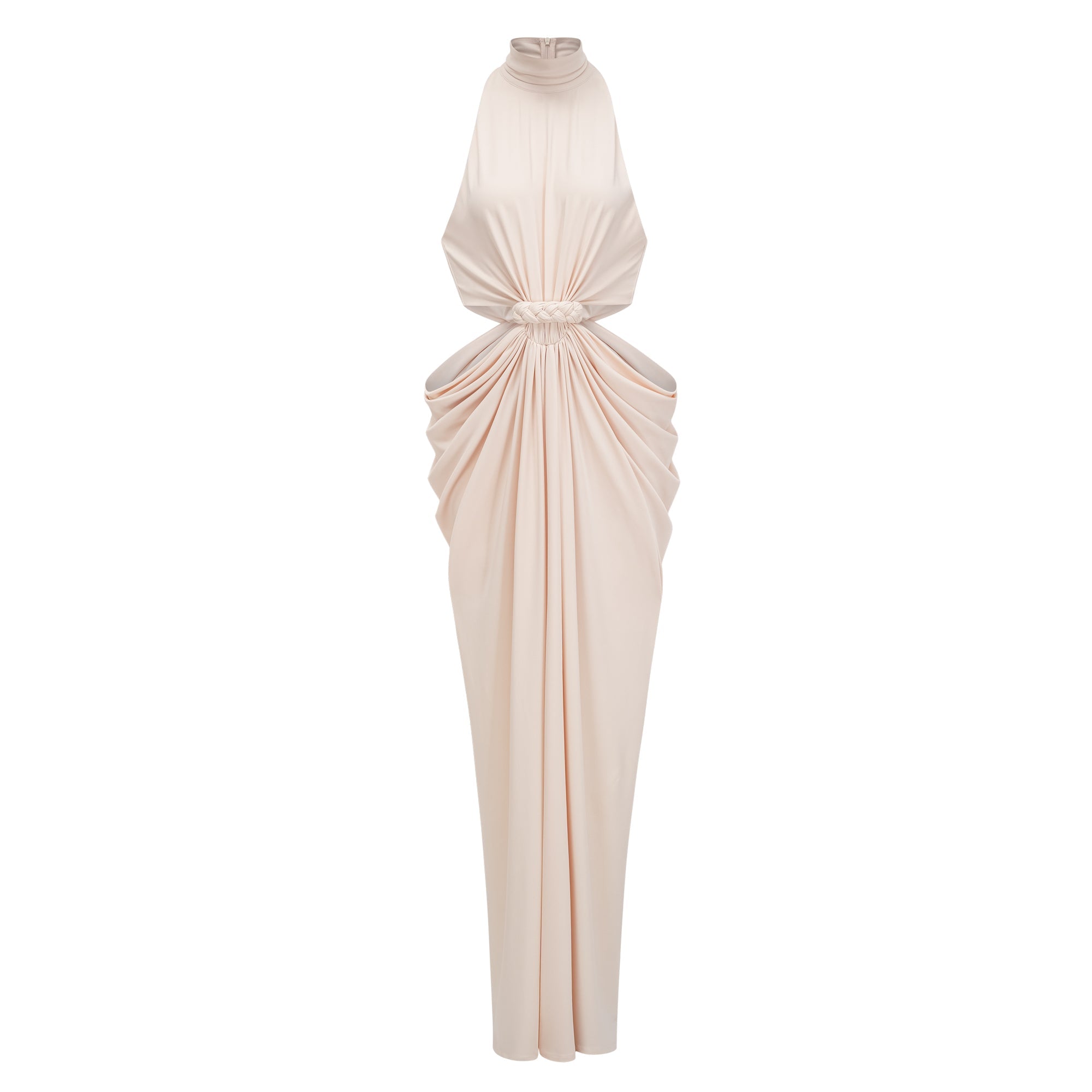 Joaquín Neutral Braid Detail Ruched Dress Maxi