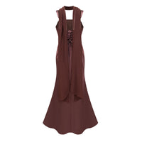 Inmaculada Brown Ruched Satin Maxi Dress (Without Gloves)