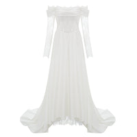 Víctor White Off-Shoulder Lace Panel Maxi Dress