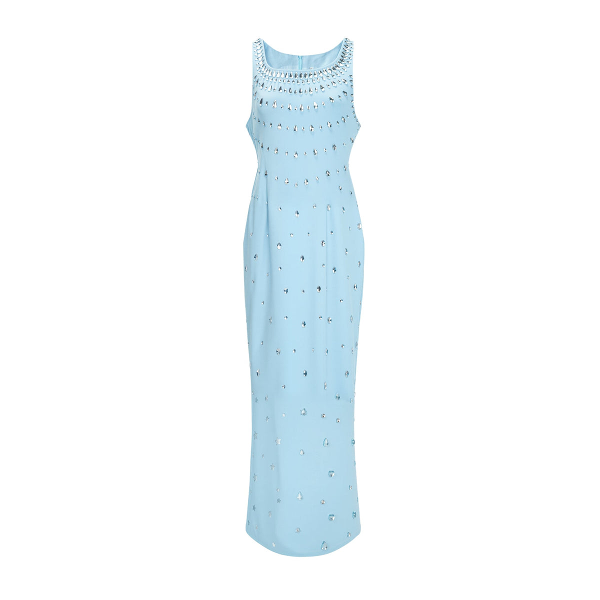 Meris Blue Crystal Embellished Maxi Gown