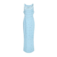 Meris Blue Crystal Embellished Maxi Gown