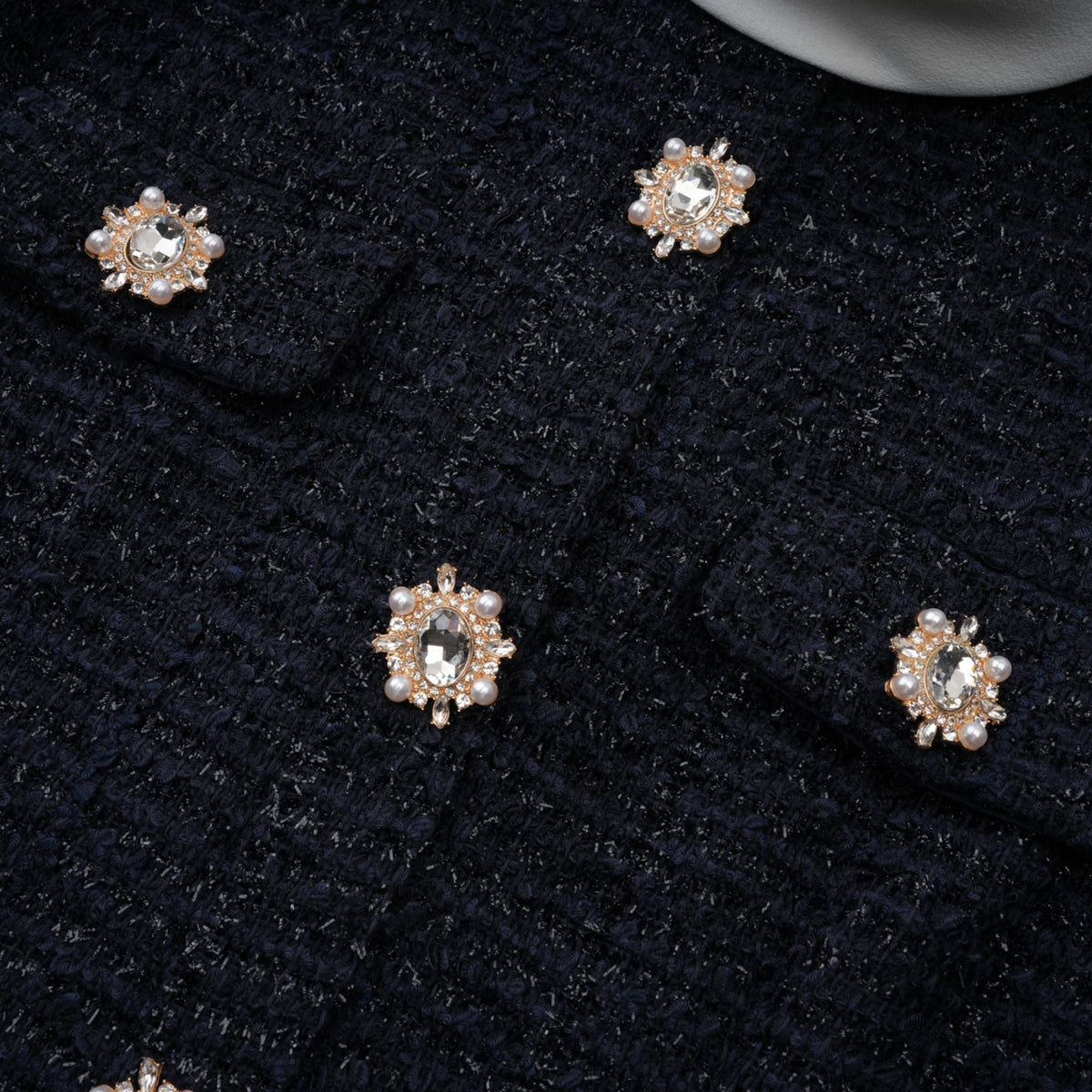 Fiona Navy Blue Embellished Tweed Mini Dress