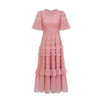 Aimée pink dot-detail ruffled tulle midi dress