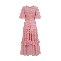 Aimée pink dot-detail ruffled tulle midi dress