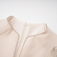 Quintella Neutral Floral Crystal Midi Dress