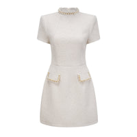 Jeanne white embellished tweed mini dress