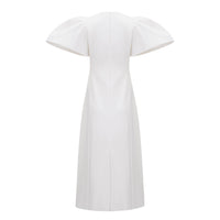 Irène White Sequin Floral Embroidered Midi Dress