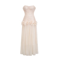Céleste neutrals ruffled pleated maxi dress