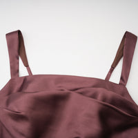 Inmaculada Brown Ruched Satin Maxi Dress (Without Gloves)