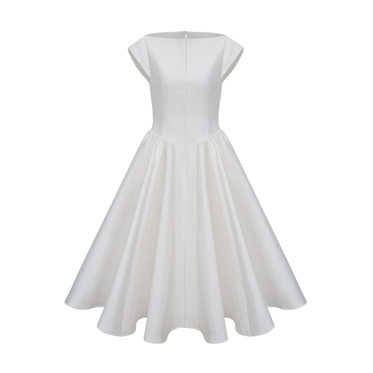 Amandine white open-back cap-sleeve midi dress