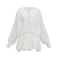 Mahault white pleated glitter-effect mini dress