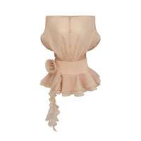 Amélie floral-appliqué flounced mini dress in Neutrals