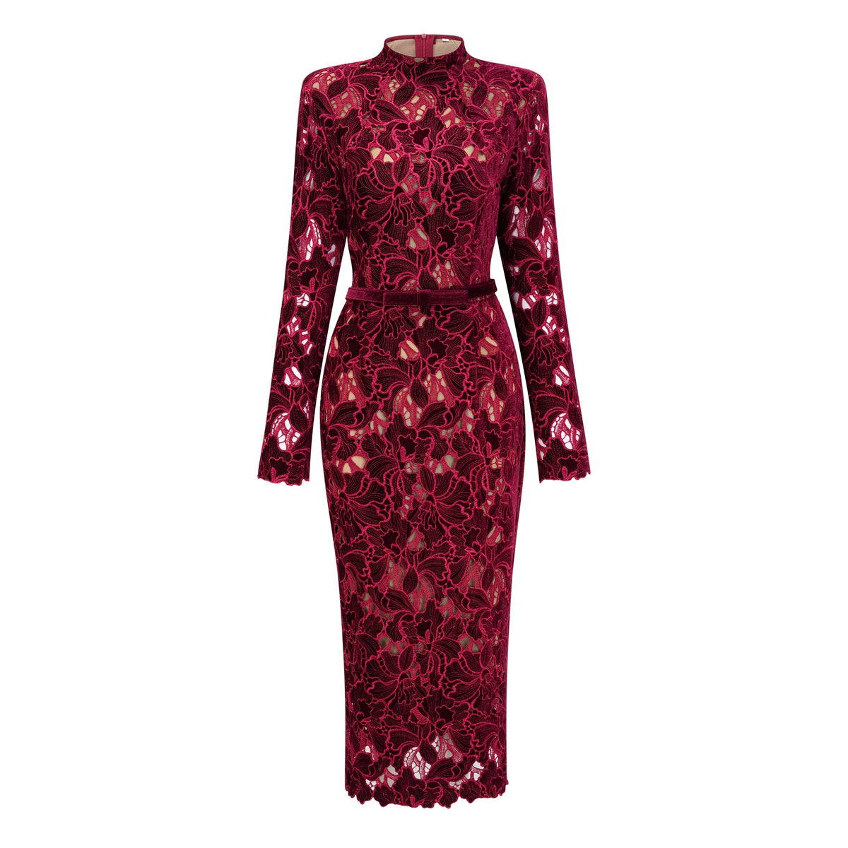 Hafdis Red Floral Embroidered Midi Dress