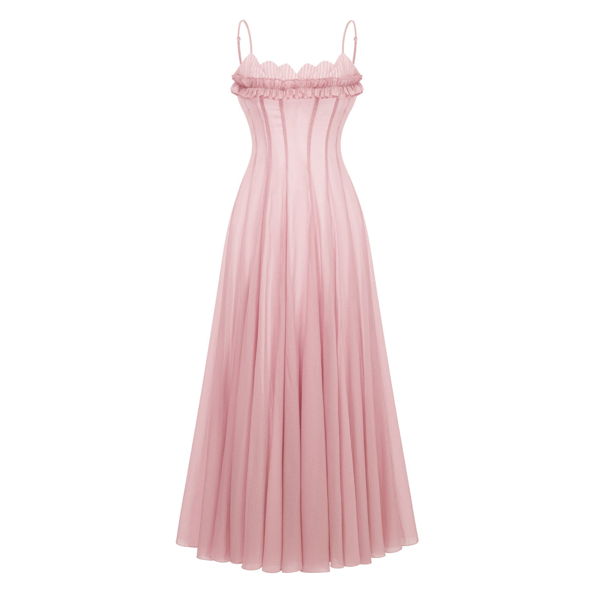 Sakura Ruffled Shirred Tulle Maxi Dress
