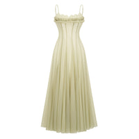 Matcha Ruffled Shirred Tulle Maxi Dress